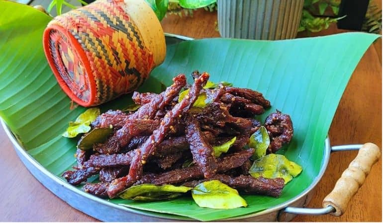 Lao Dried Beef in champasak, laos