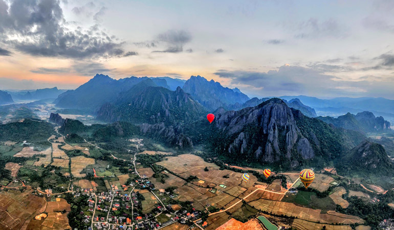 See Vang Vieng and experience hot air balloons